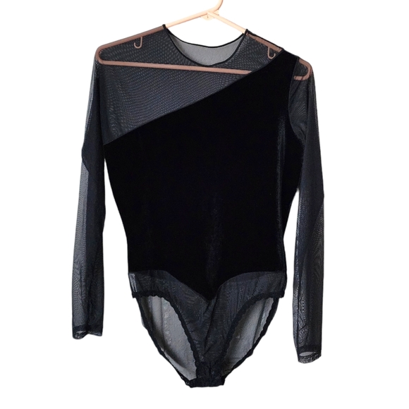 Dior Tops - CHRISTIAN DIOR x VINTAGE 90's velvet sheer long sleeve bodysuit size M